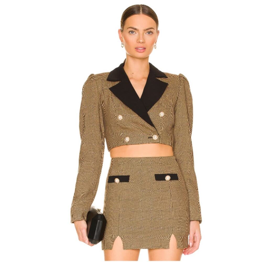 Majorelle Ariana Cropped Houndstooth Blazer Pearl Button